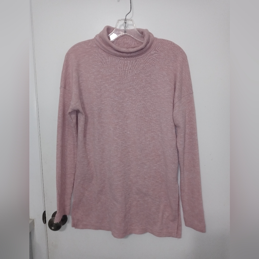 J. Crew Vintage Fleece Long Sleeve Rose Pink Stretch Turtleneck Tunic Sweater SM